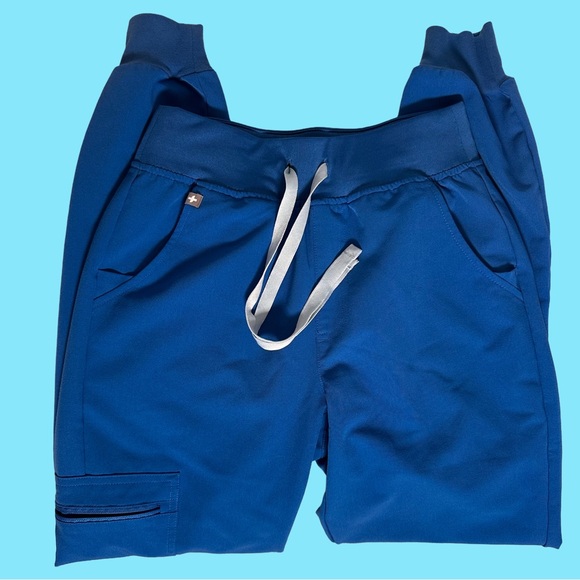 Figs Royal Blue Zamora Johger Scrub Pants with Gray Drawstring - Picture 2 of 4